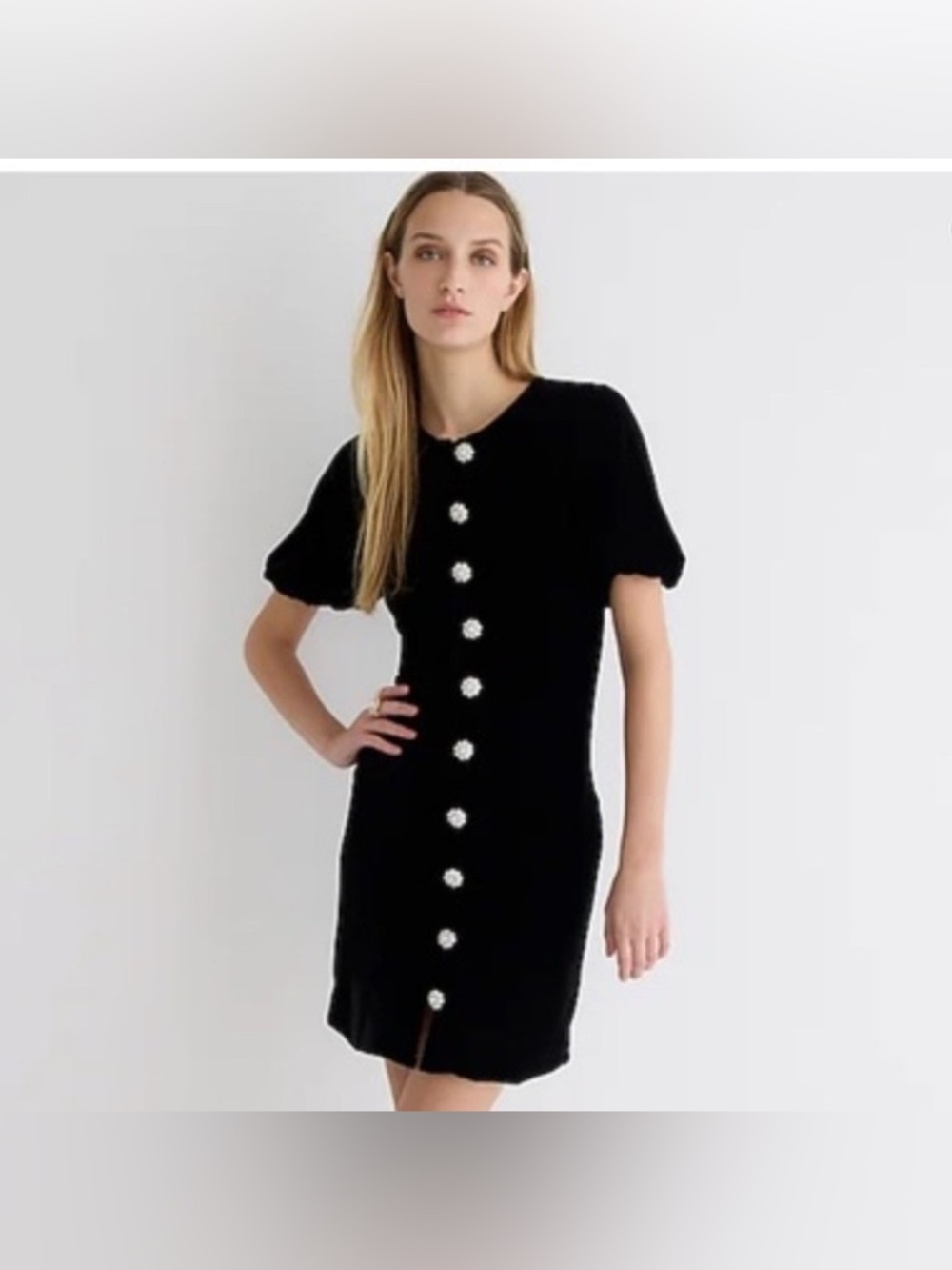 J. Crew Black Mini Velvet Dress with Decorative Center Buttons